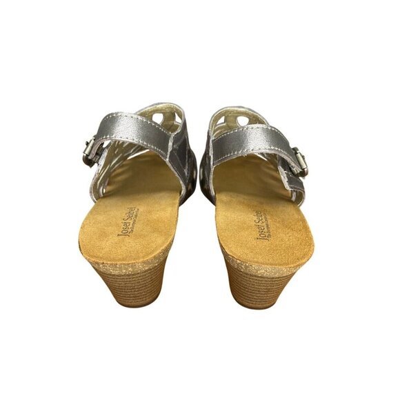 Josef Seibel Metallic Silver Ruth 03 Leather Sandals Comfort Heel Size 41/10 - Picture 4 of 8